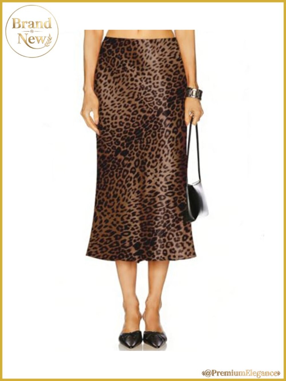 Satin Midi Skirt High Waisted Hidden Elastic Waistband Flowy A-Line Skirt